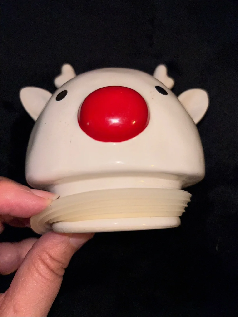 Rae Dunn White Reindeer Snacks Jar with Red Nose